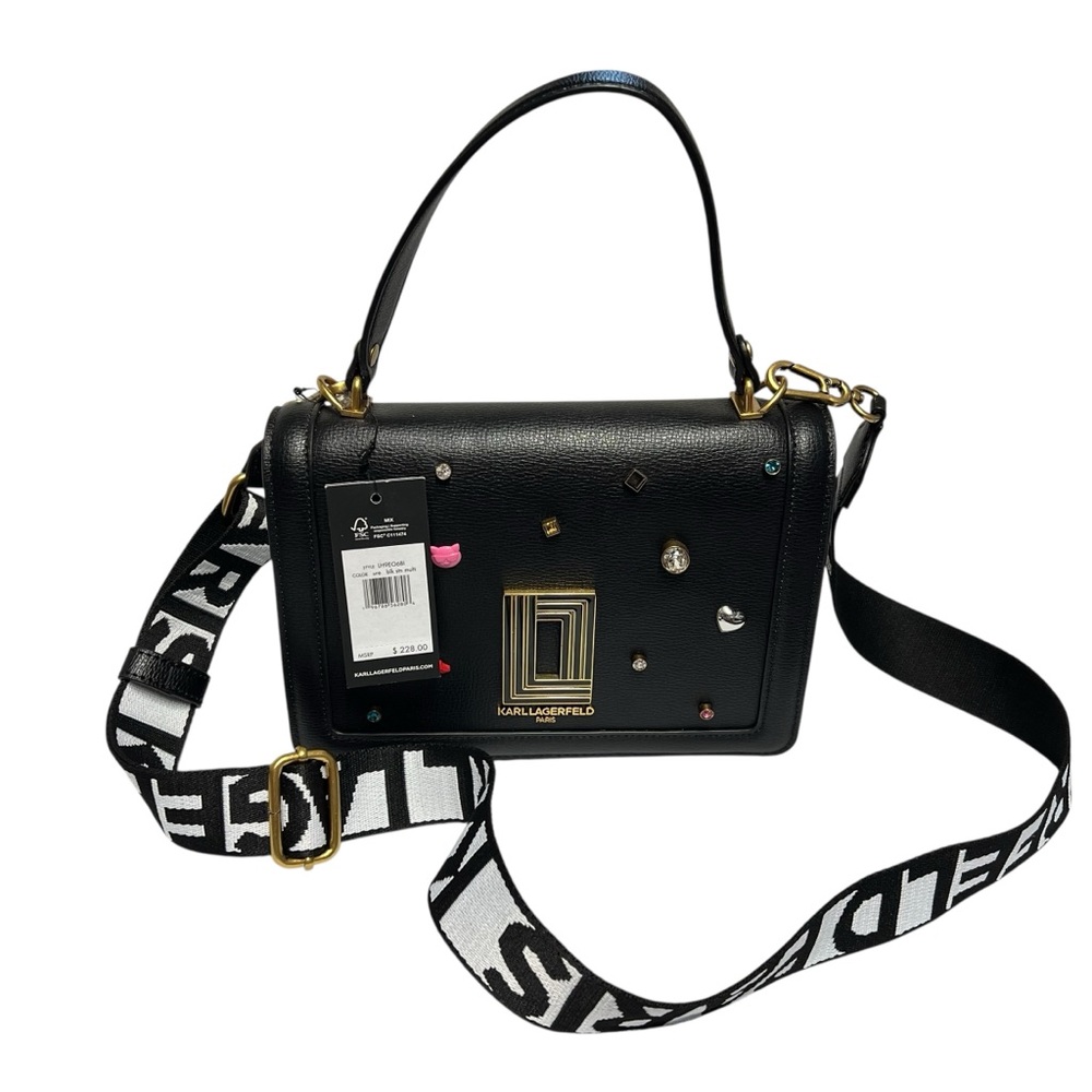Karl Lagerfeld Paris Black Crossbody Bag w/ Jeweled Accents